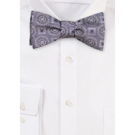 Silver Gray Medallion Bowtie