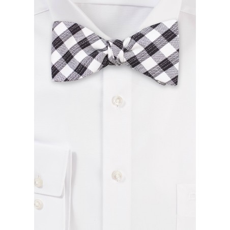 Gingham Check Bowtie in Navy and Tan