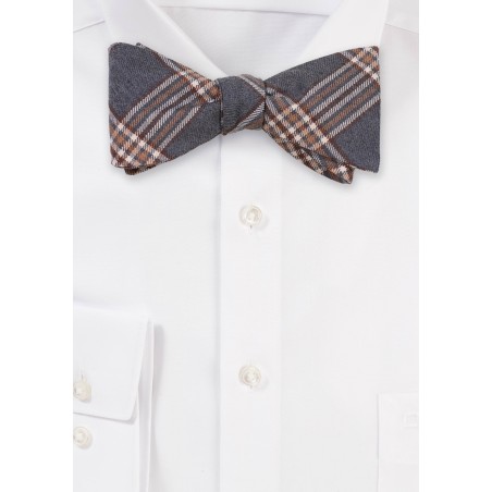 Plaid Self-Tie Bowtie in Gray and Tan