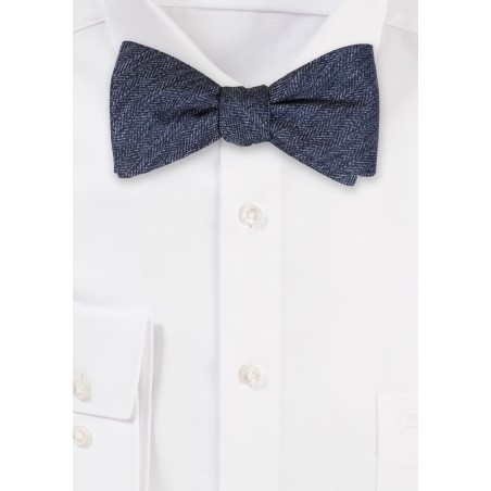 Herringbone Bowtie in Denim Blue