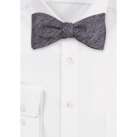 Silver Gray Herringbone Bowtie