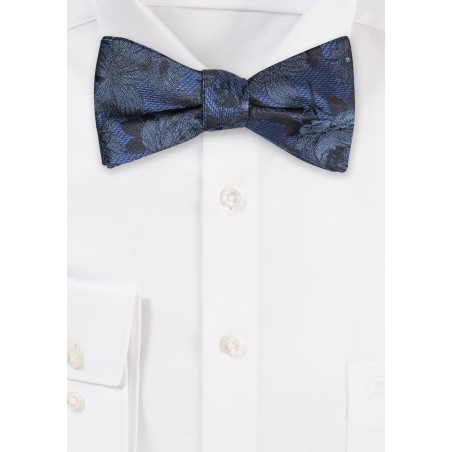 Steel Blue Floral Bow Tie