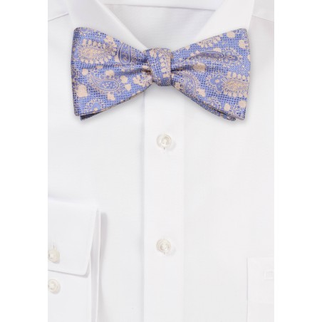 Light Blue and Gold Paisley Bowtie