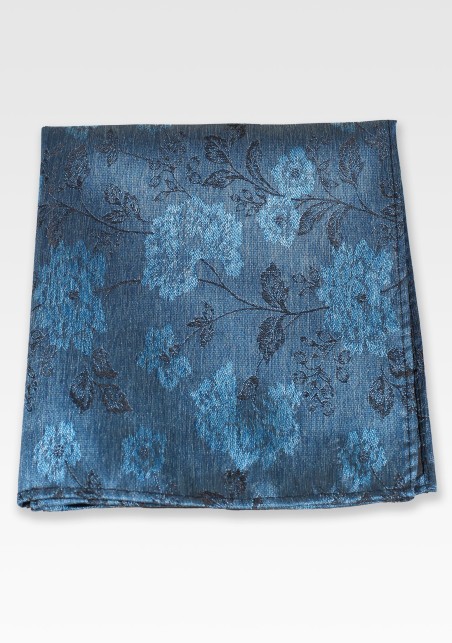 Retro Floral Pocket Square in Ink Blue