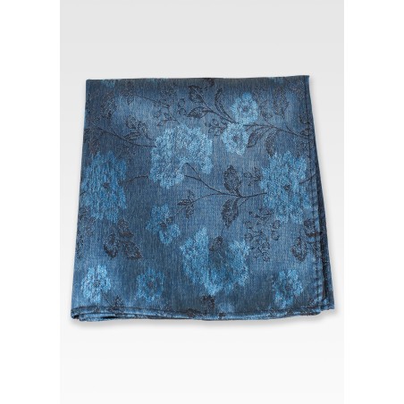 Retro Floral Pocket Square in Ink Blue