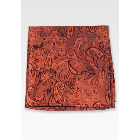 Washed Paisley Pocket Square in Paprika