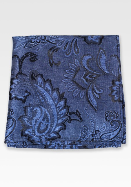 Wool Textured Paisley Hanky in Dark Navy