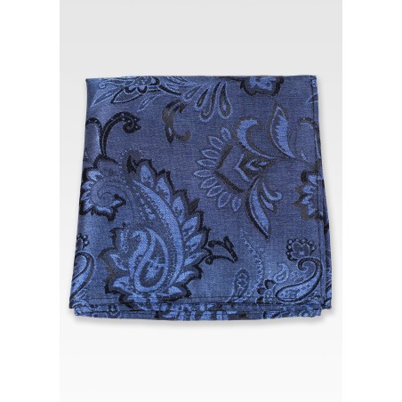 Wool Textured Paisley Hanky in Dark Navy