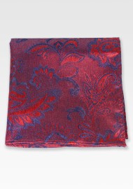 Woolen Paisley Pocket Square in Reds and Blues