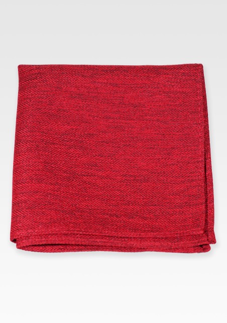 Cherry Red Pocket Square in Herringbone Design