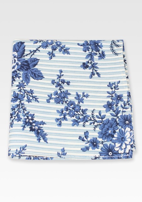 Floral Stripe Pocket Square in Blues