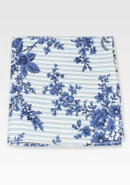 Floral Stripe Pocket Square in Blues