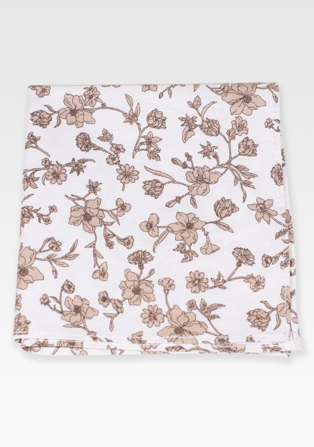 White and Tan Floral Pocket Square