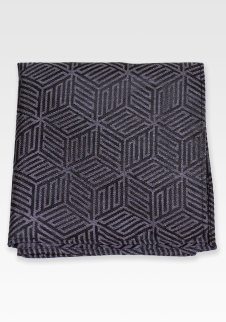 Geometric Print Pocket Square in Charcoal