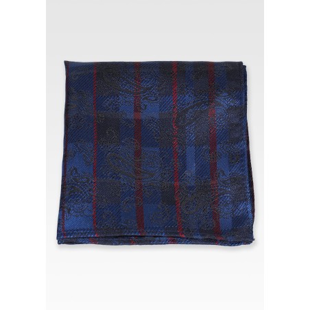 Paisley Check Pocket Square in Navy