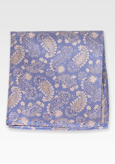 Light Blue and Gold Paisley Pocket Square