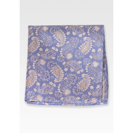 Light Blue and Gold Paisley Pocket Square