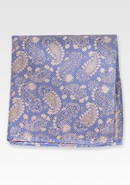 Light Blue and Gold Paisley Pocket Square