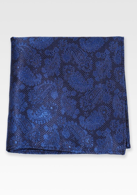 Dark Navy Blue Paisley Pocket Square