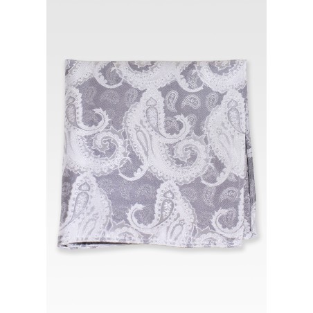Silver Pocket Square with Large Paisleys