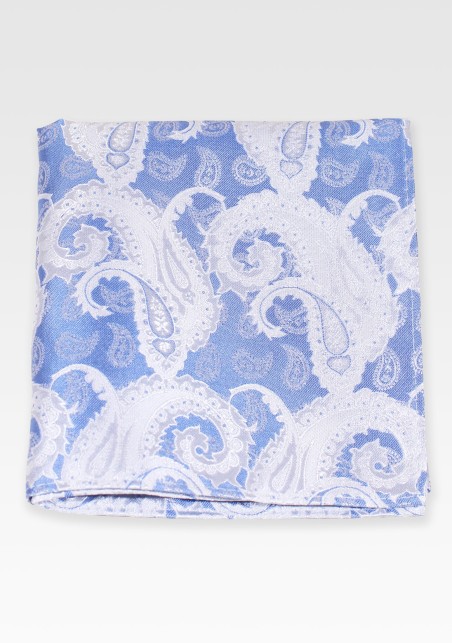 Sky Blue and Silver Paisley Pocket Square