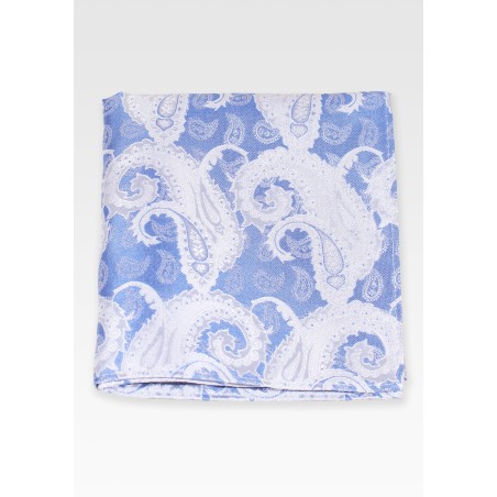 Sky Blue and Silver Paisley Pocket Square