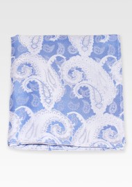 Sky Blue and Silver Paisley Pocket Square