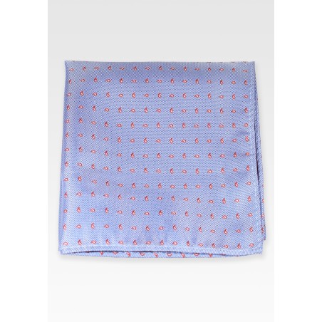Light Blue Pocket Square with Micro Paisley Design