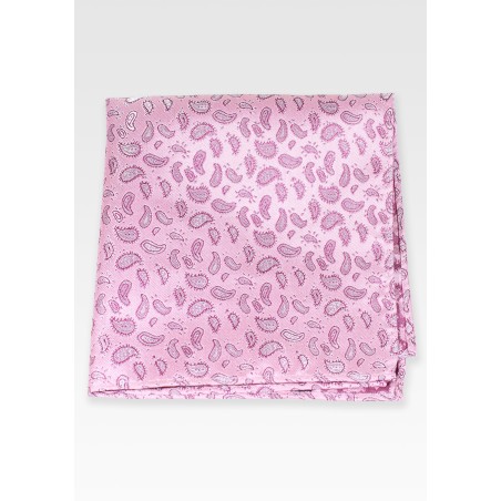 Pink Pocket Square with Embroidered Paisley Design