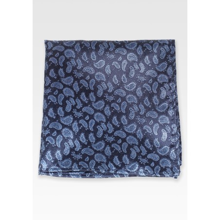 Navy Pocket Square with Blue Paisley Pattern