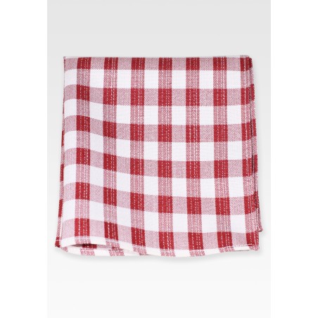 Wine and White Gingham Check Pocket Square