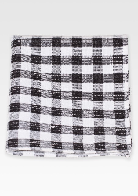 Navy and Tan Gingham Check Pocket Square