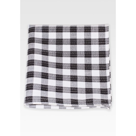 Navy and Tan Gingham Check Pocket Square