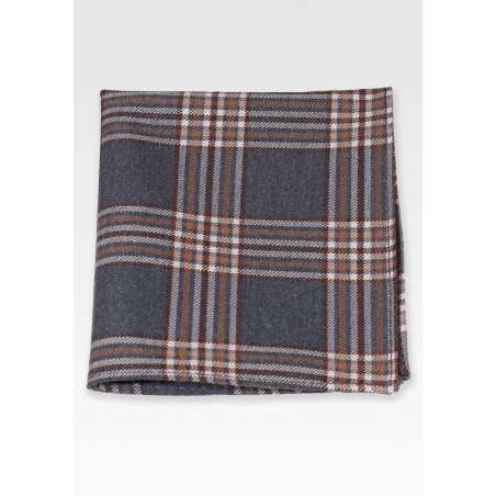 Plaid Cotton Pocket Square in Gray and Tan