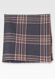 Plaid Cotton Pocket Square in Gray and Tan