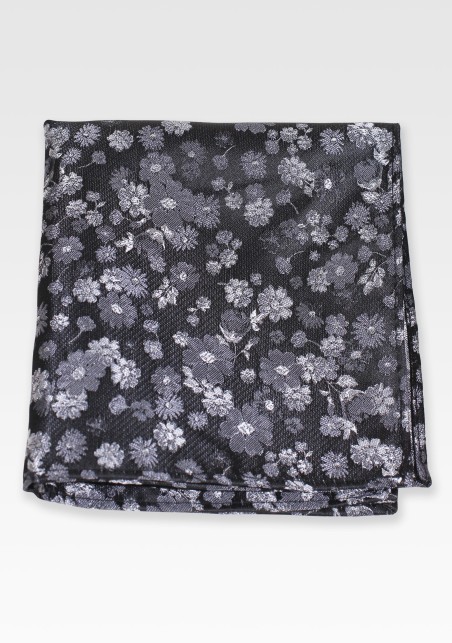 Silver Gray Floral Pocket Square