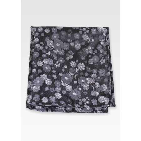 Silver Gray Floral Pocket Square
