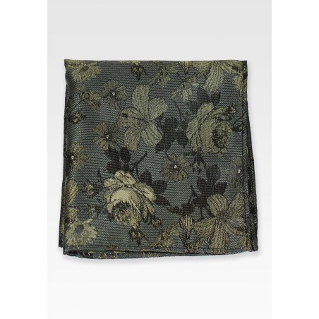 Moss Green Floral Pocket Square