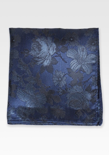 Steel Blue Floral Pocket Square