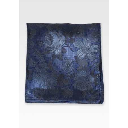 Steel Blue Floral Pocket Square