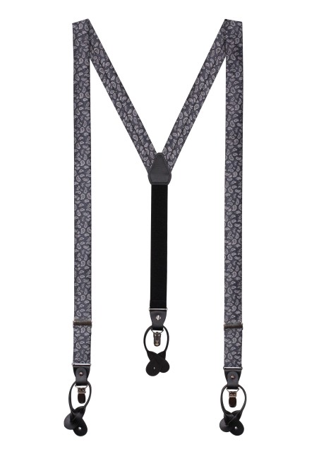 Black and Gray Paisley Suspenders