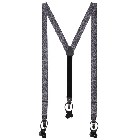 Black and Gray Paisley Suspenders