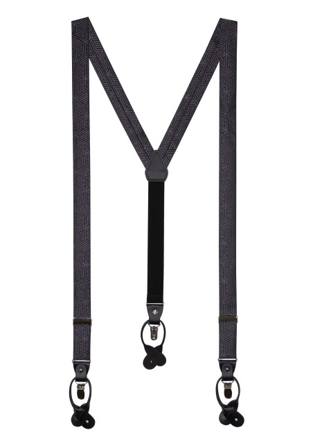 Geo Print Suspenders in Dark Gray