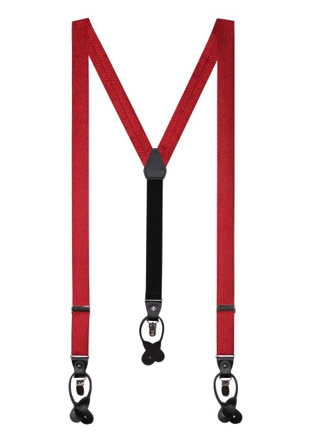 Geo Print Suspenders in Crimson