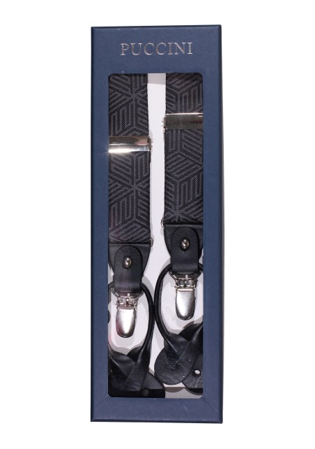 Geo Print Suspenders in Dark Gray in Gift Box