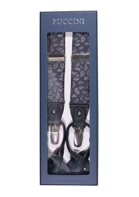 Black and Gray Paisley Suspenders in Gift Box