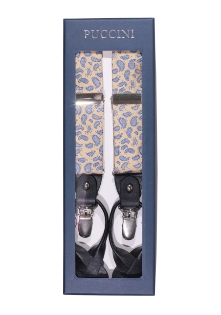 Light Yellow Suspenders with Paisley Design in Gift Box