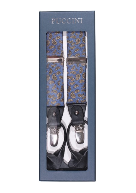 Steel Blue and Gold Paisley Suspenders in Gift Box