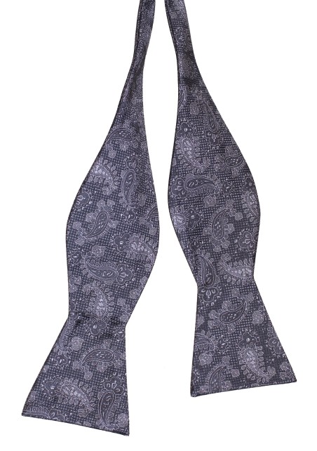 Charcoal Gray Paisley Bowtie in Self-Tie Style Untied