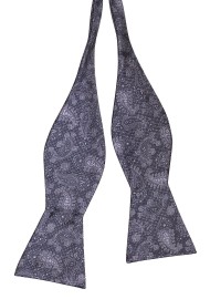 Charcoal Gray Paisley Bowtie in Self-Tie Style Untied